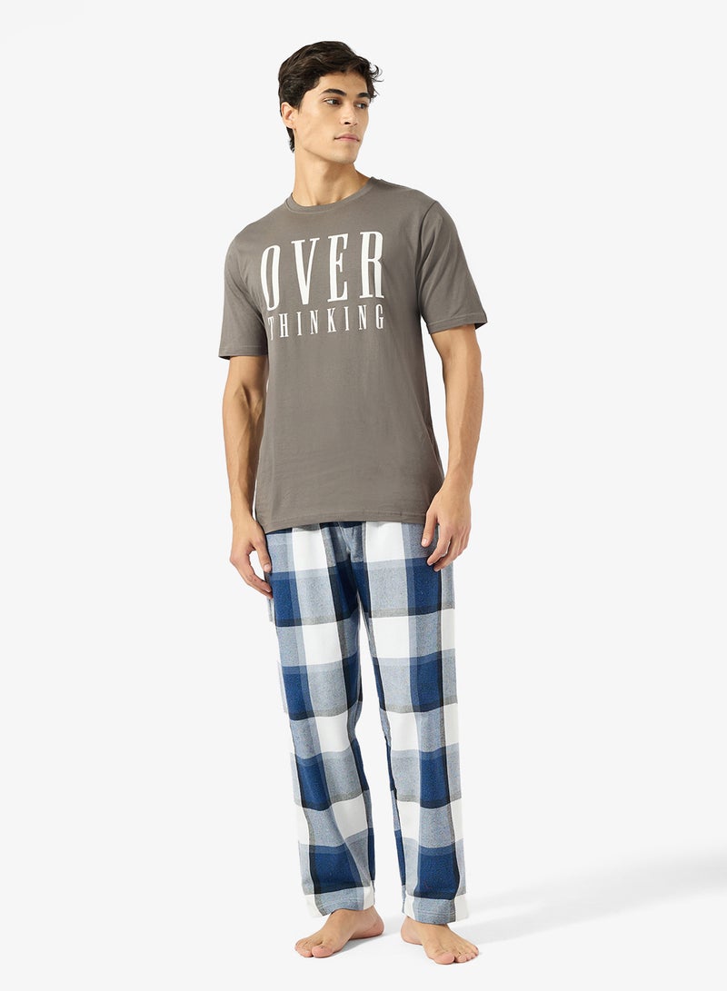Seventy Five Printed Short Sleeve T-Shirt And Checked Pyjamas Set - Image 1